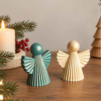 Anjo em Jesmonite azul e dourado, peça decorativa artesanal de 7 cm